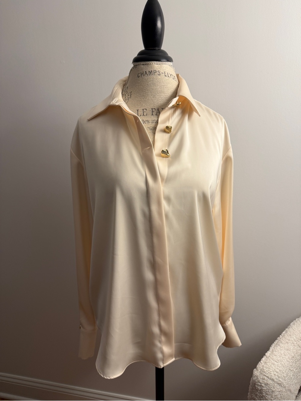 Zara Cream Button-Accent Satin Blouse